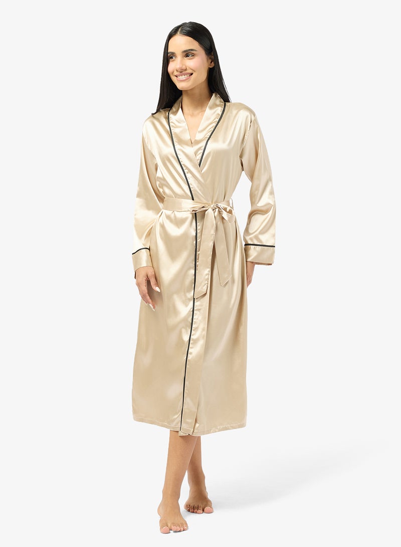 Ginger Satin Robe with Contrast Trim Detail - Image 4